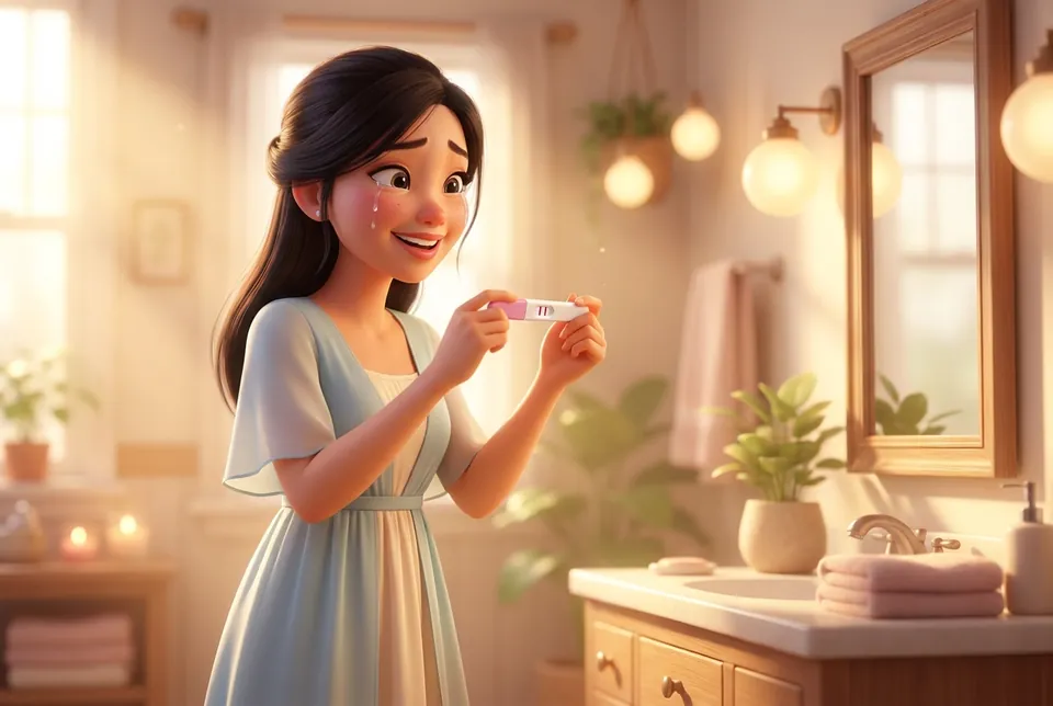 Mẹ vỡ òa hạnh phúc cầm que thử thai hai vạch