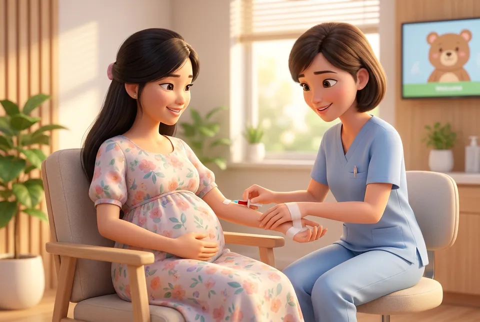 Mẹ bầu lấy máu xét nghiệm, điều dưỡng thân thiện