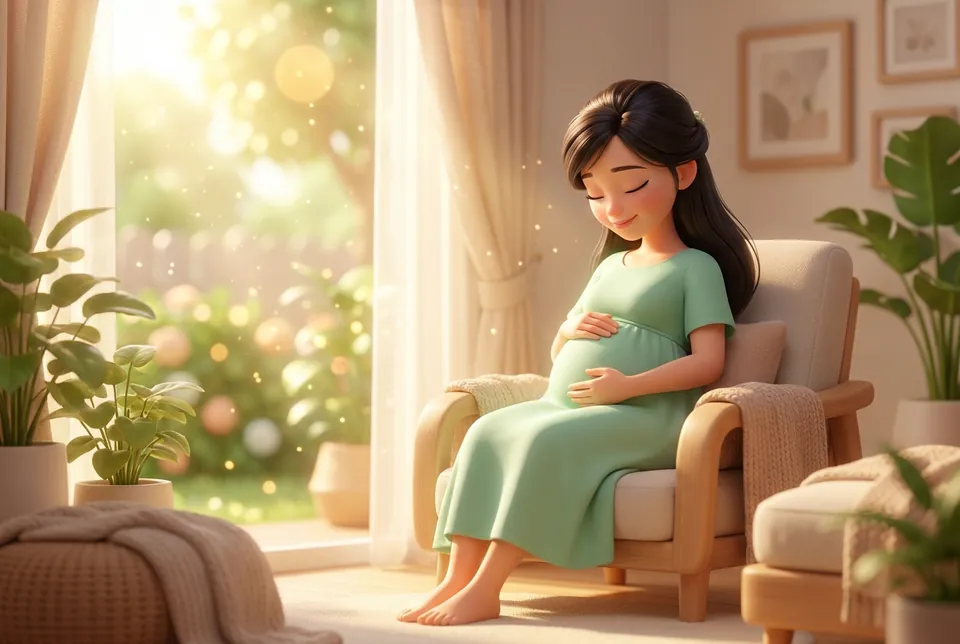 Mẹ bầu Việt nhẹ nhàng ôm bụng bên cửa sổ nắng