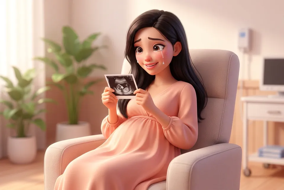 Mẹ bầu ngắm ảnh siêu âm của con đầy xúc động