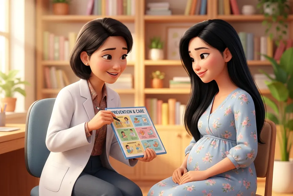Bác sĩ giải thích dự phòng cho mẹ bằng biểu đồ thân thiện